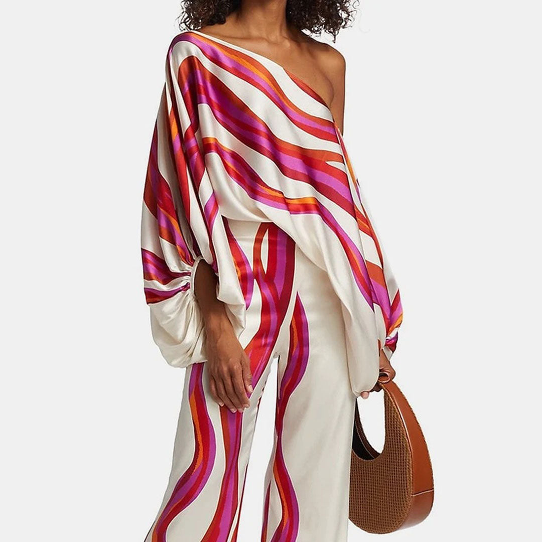 Ensemble deux pièces tendance pour femme, un épaule dénudée | À la mode