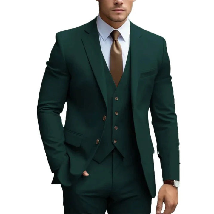 Dark Green 3-Piece Men's Suit, Single-Breasted