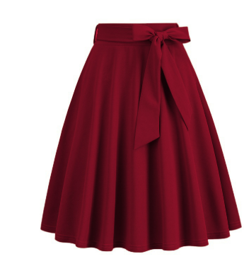 Women's Chic High-Waisted A-Line Midi Skirt, Stylish Side Bow