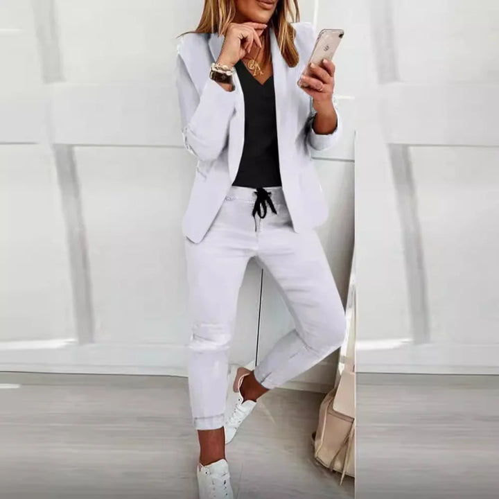 Women's Solid Color Jacket & Straight-Leg Pants Suit Set Cairns Closet