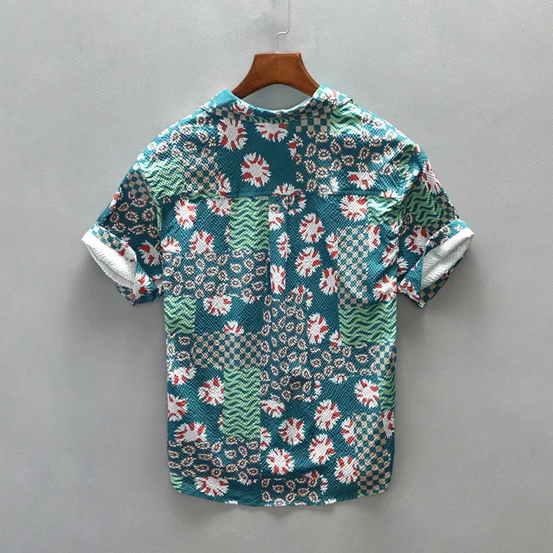 Chemise à manches courtes en mosaïque florale CC105