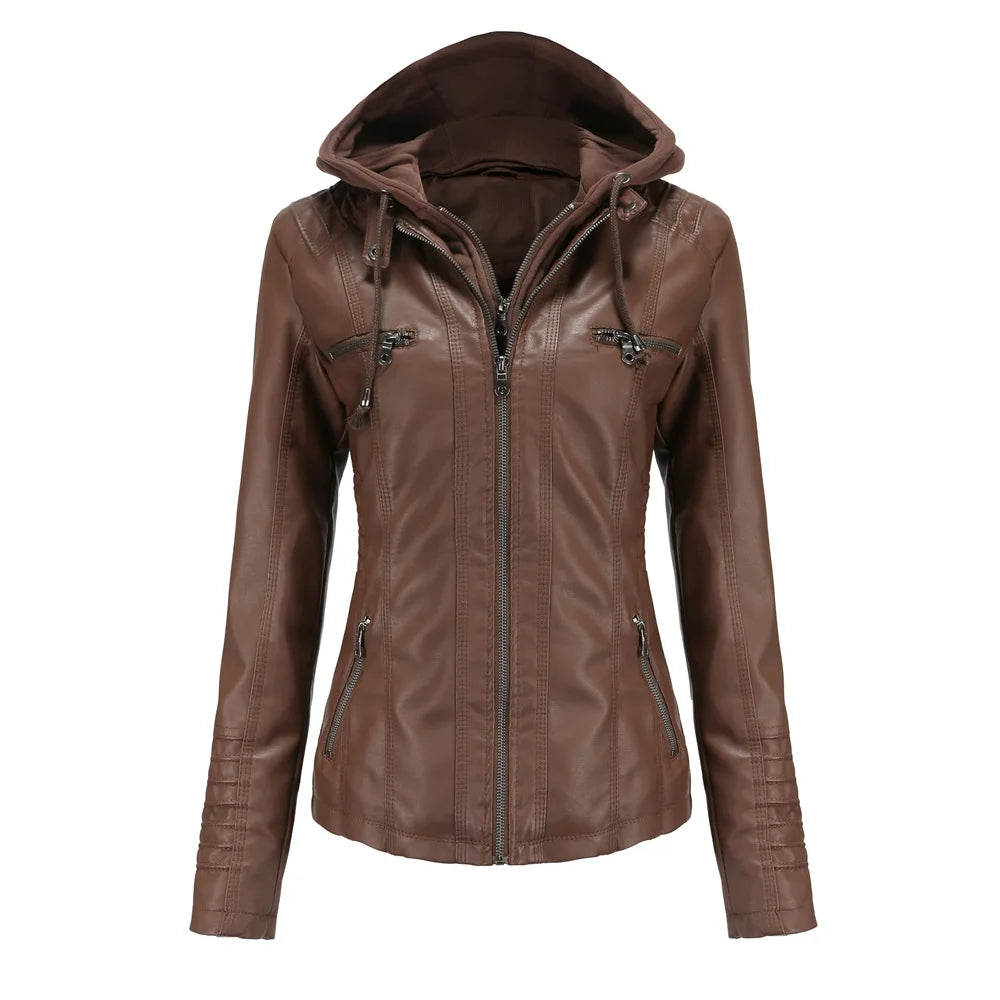 Plus Size Women's Hooded Removable Leather Jacket Cairns Closet