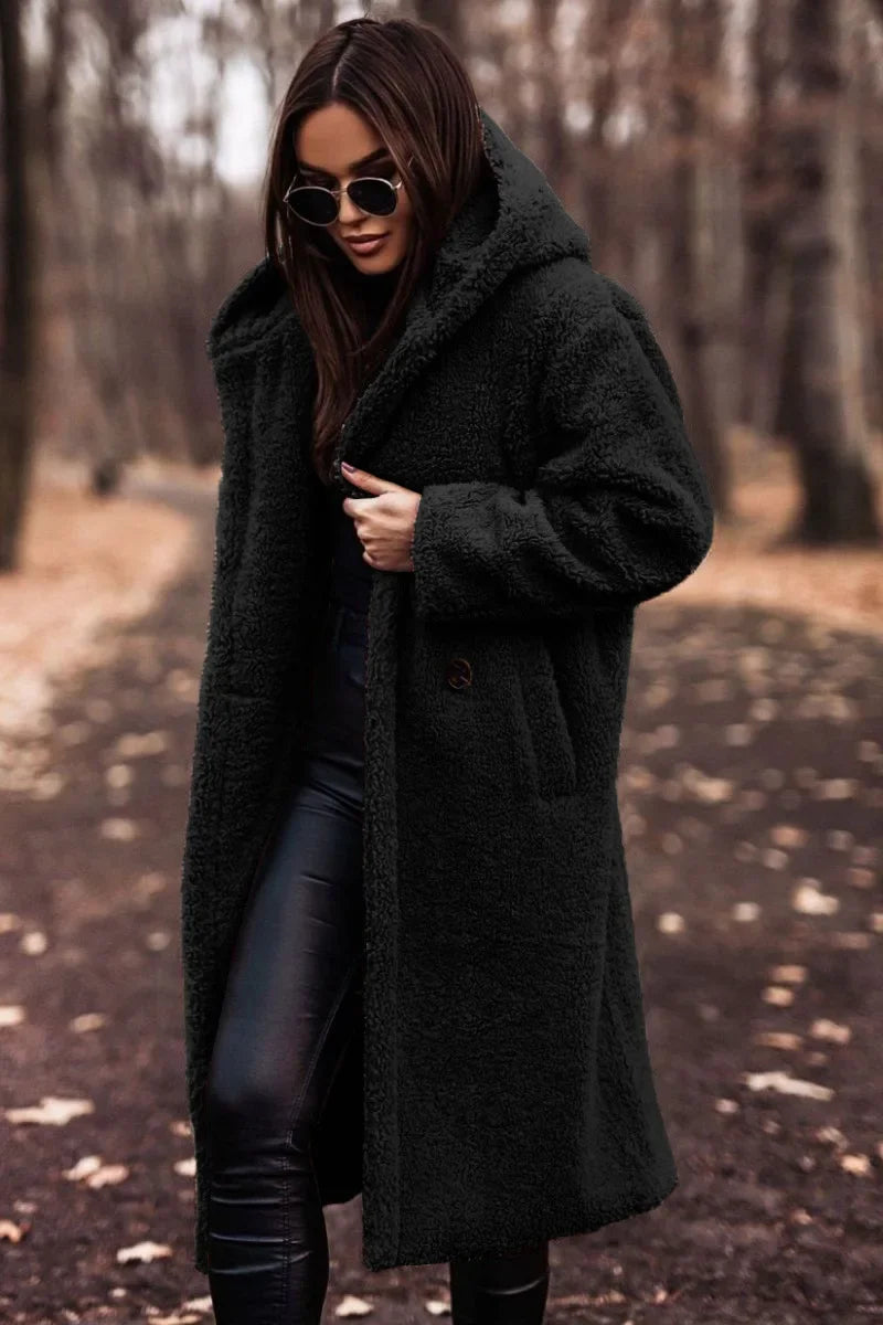 Manteau long chaud à capuche pour femme | Doux