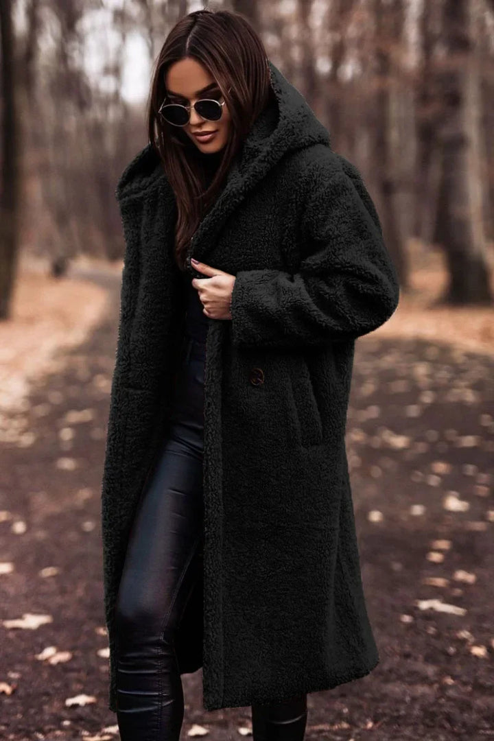 Manteau long chaud à capuche pour femme | Doux