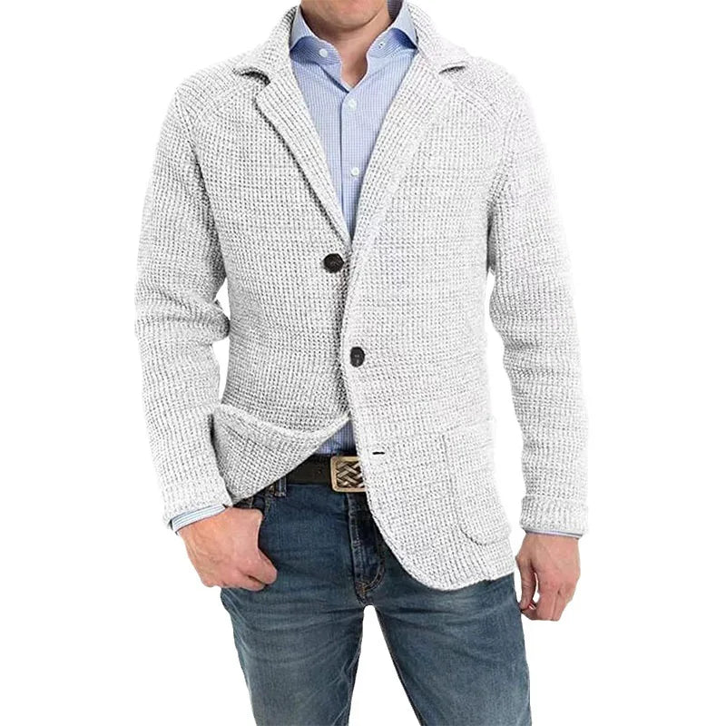 Men's Black Knit Cardigan - Autumn/Winter Fashion, Stand Collar, Single Breasted Cairns Closet