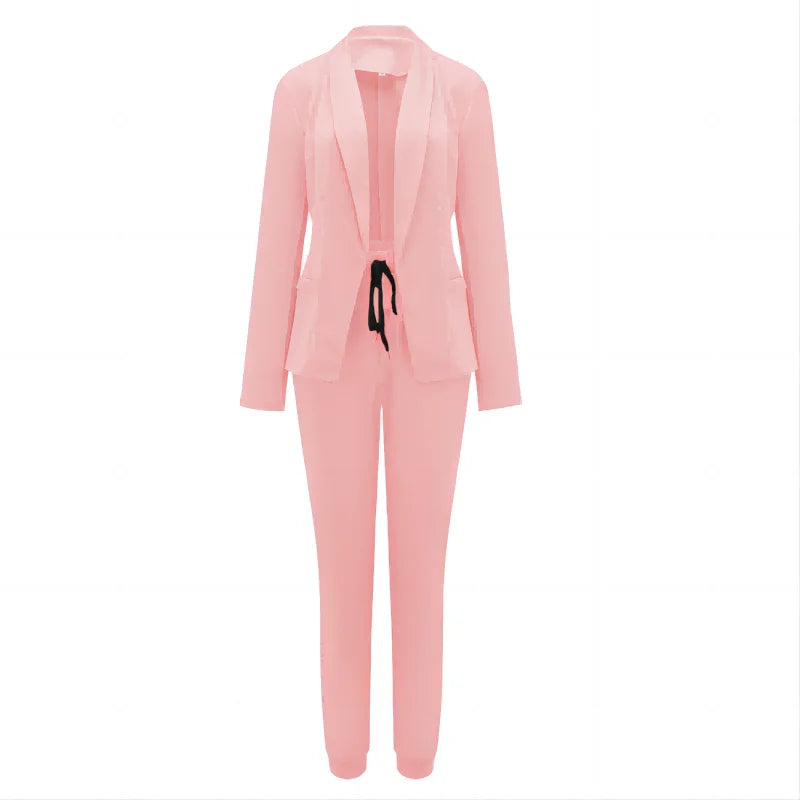 Women's Solid Color Jacket & Straight-Leg Pants Suit Set Cairns Closet