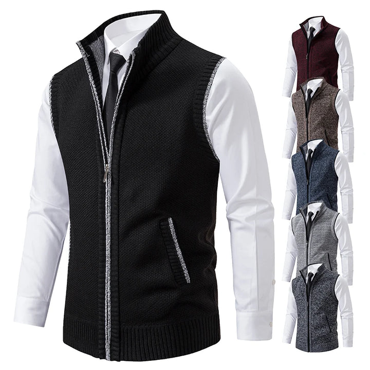 Men's Heart Knit Zipper Vest with Velvet Collar Cairns Closet