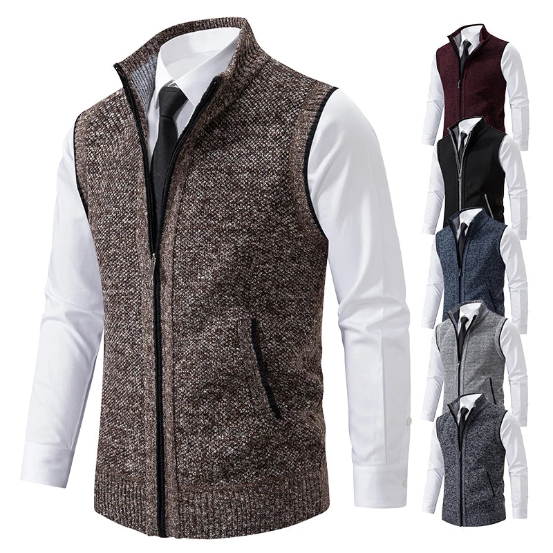 Men's Heart Knit Zipper Vest with Velvet Collar Cairns Closet