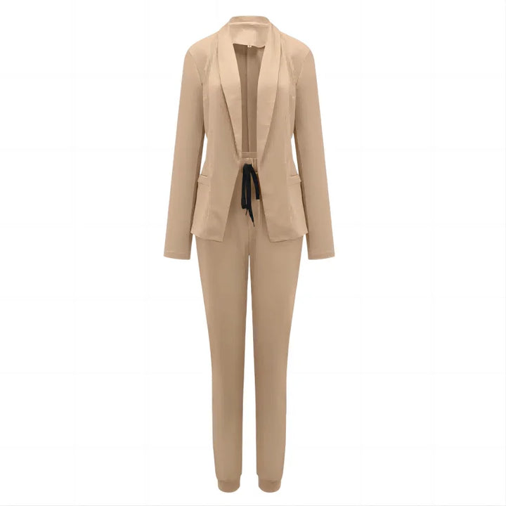 Women's Solid Color Jacket & Straight-Leg Pants Suit Set Cairns Closet