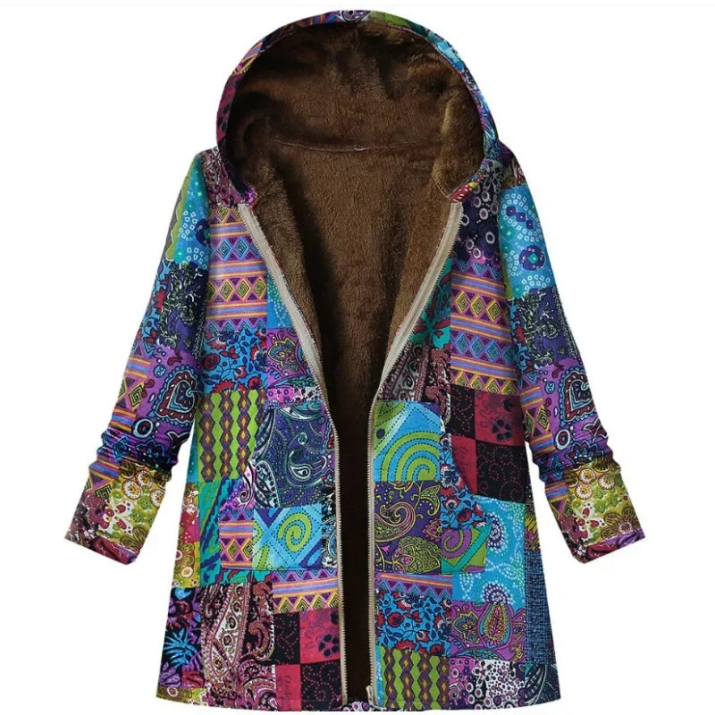 Kelly Warm Printing Pocket Thickened Zipper Hooded Coat – Cairns Closet