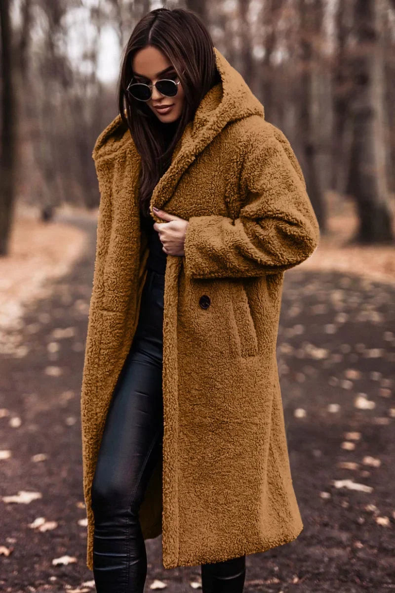 Manteau long chaud à capuche pour femme | Doux