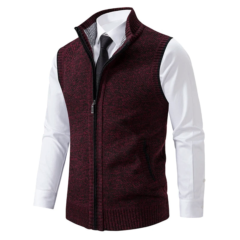 Men's Heart Knit Zipper Vest with Velvet Collar Cairns Closet