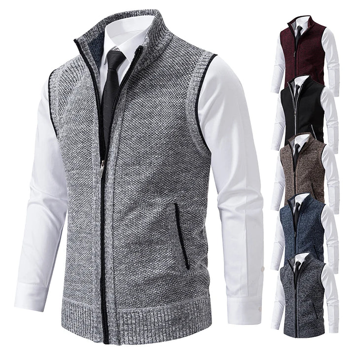 Men's Heart Knit Zipper Vest with Velvet Collar Cairns Closet