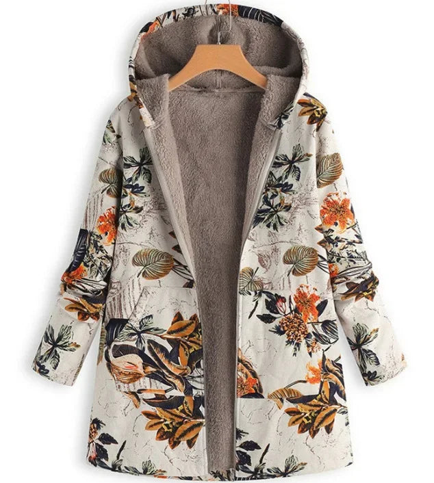 Kelly Warm Printing Pocket Thickened Zipper Hooded Coat Cairns Closet