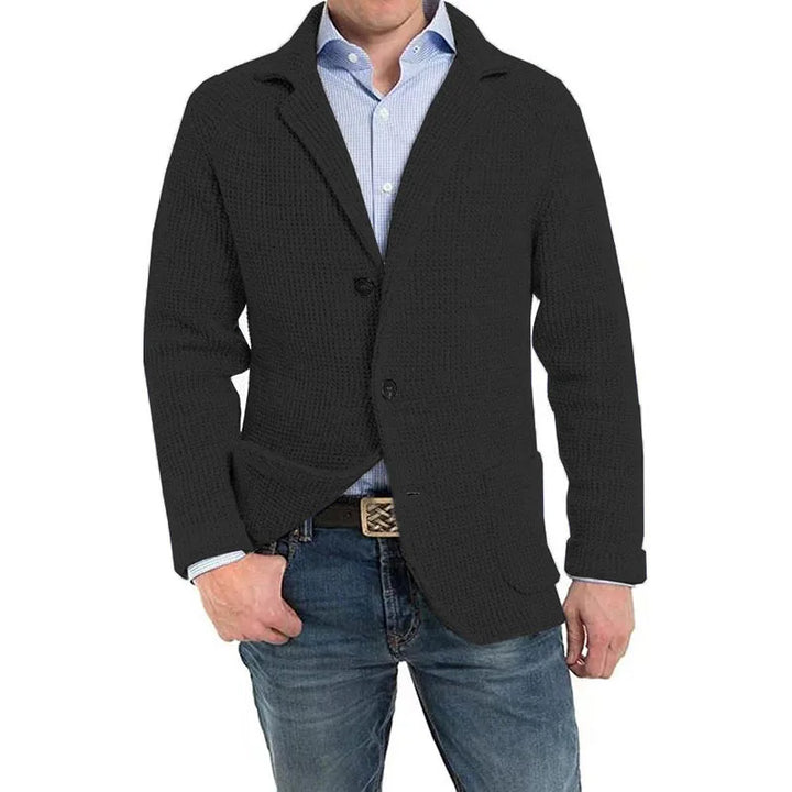 Men's Black Knit Cardigan - Autumn/Winter Fashion, Stand Collar, Single Breasted Cairns Closet