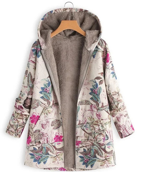 Kelly Warm Printing Pocket Thickened Zipper Hooded Coat Cairns Closet