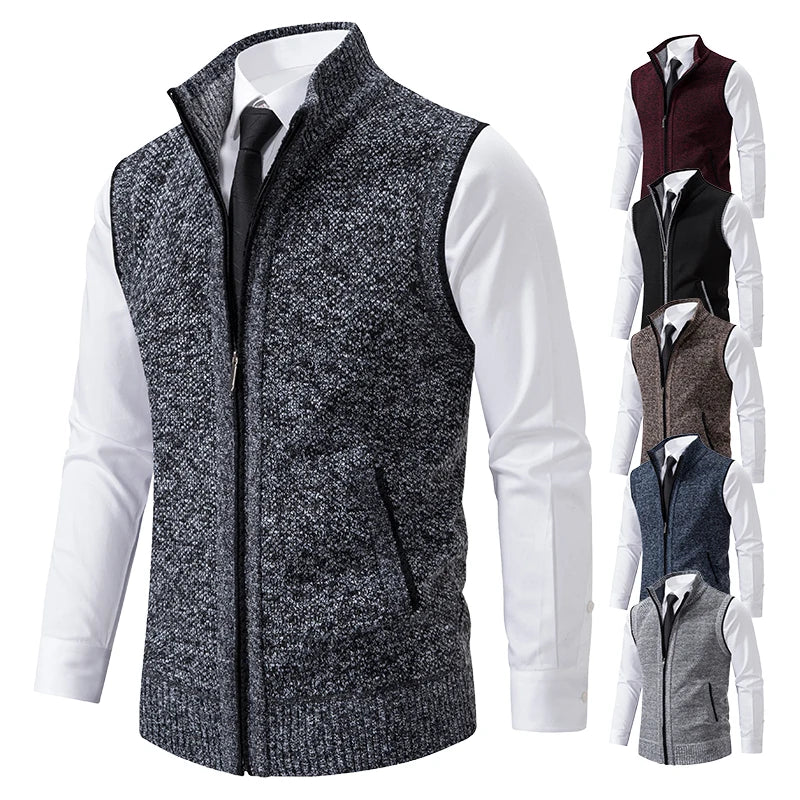 Men's Heart Knit Zipper Vest with Velvet Collar Cairns Closet