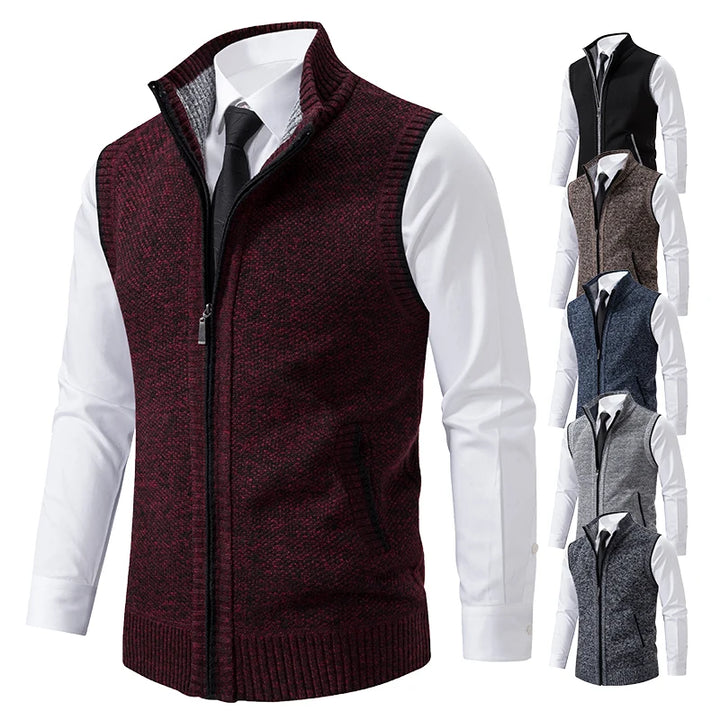 Men's Heart Knit Zipper Vest with Velvet Collar Cairns Closet