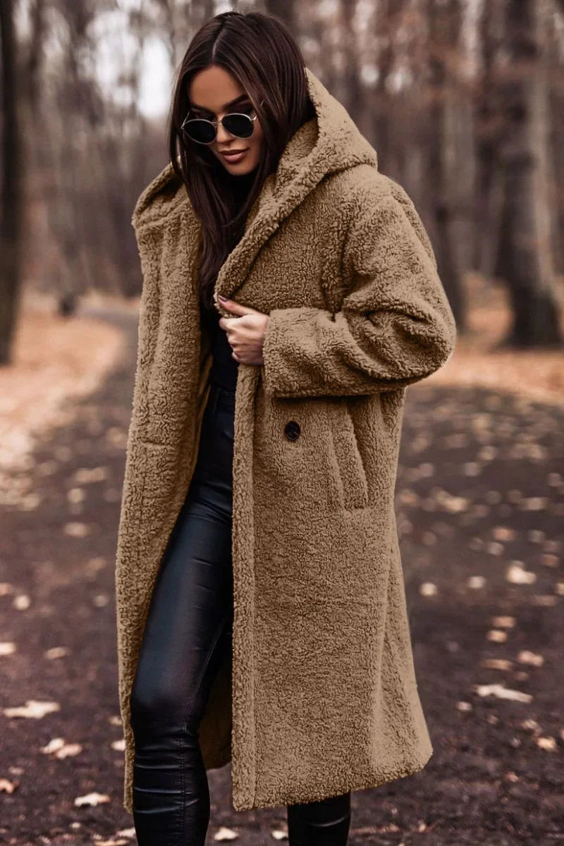 Manteau long chaud à capuche pour femme | Doux