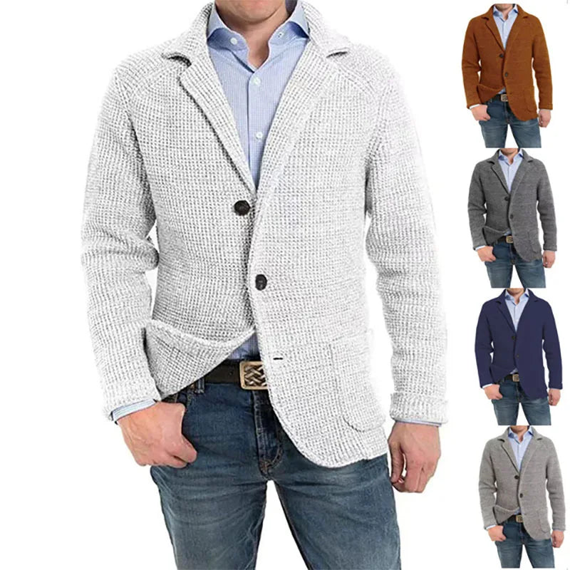 Men's Black Knit Cardigan - Autumn/Winter Fashion, Stand Collar, Single Breasted Cairns Closet