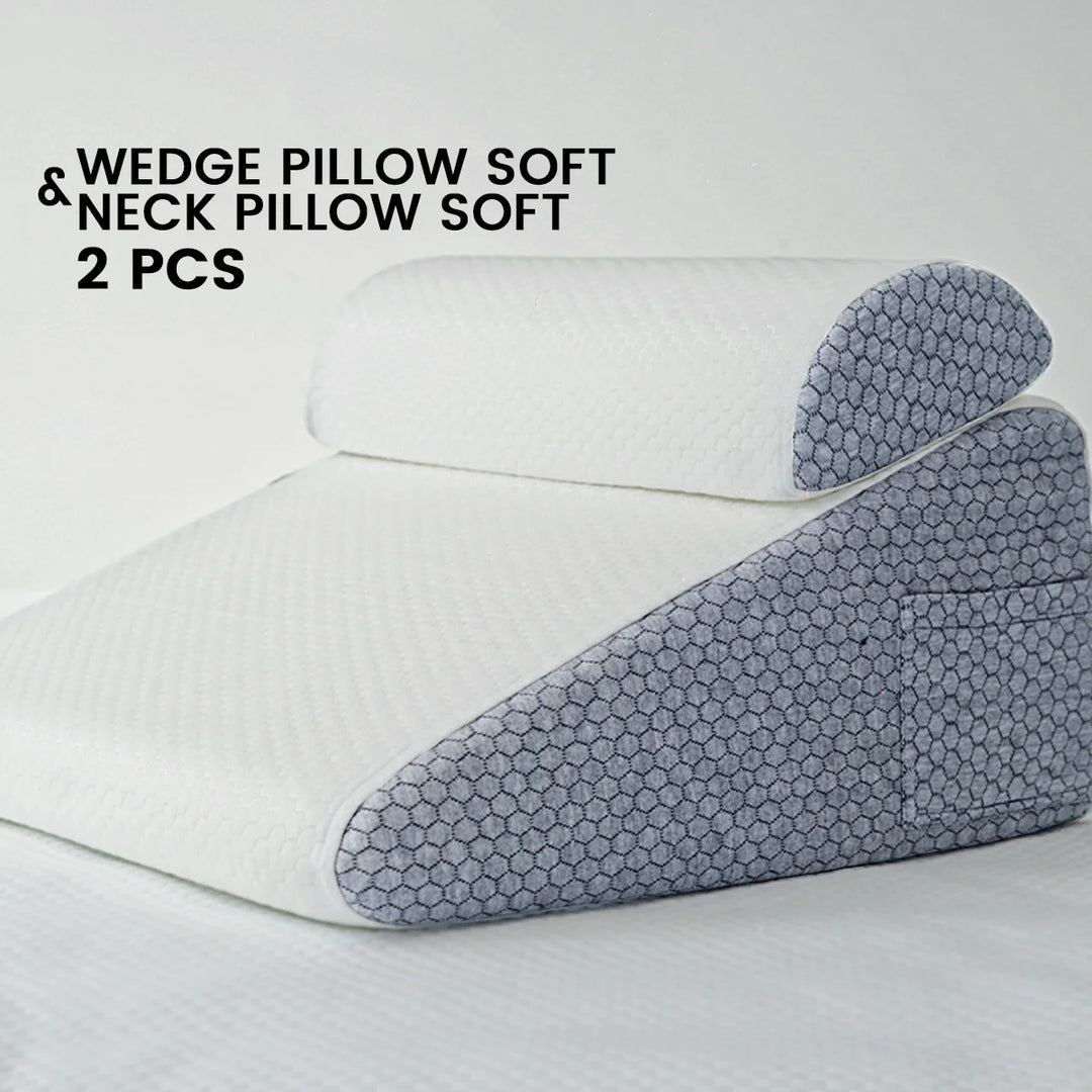 2 Pcs Memory Foam Bed Wedge Pillow/Neck Pillow For Back, Leg, And Knee - Triangle Pillow With Removable Cover