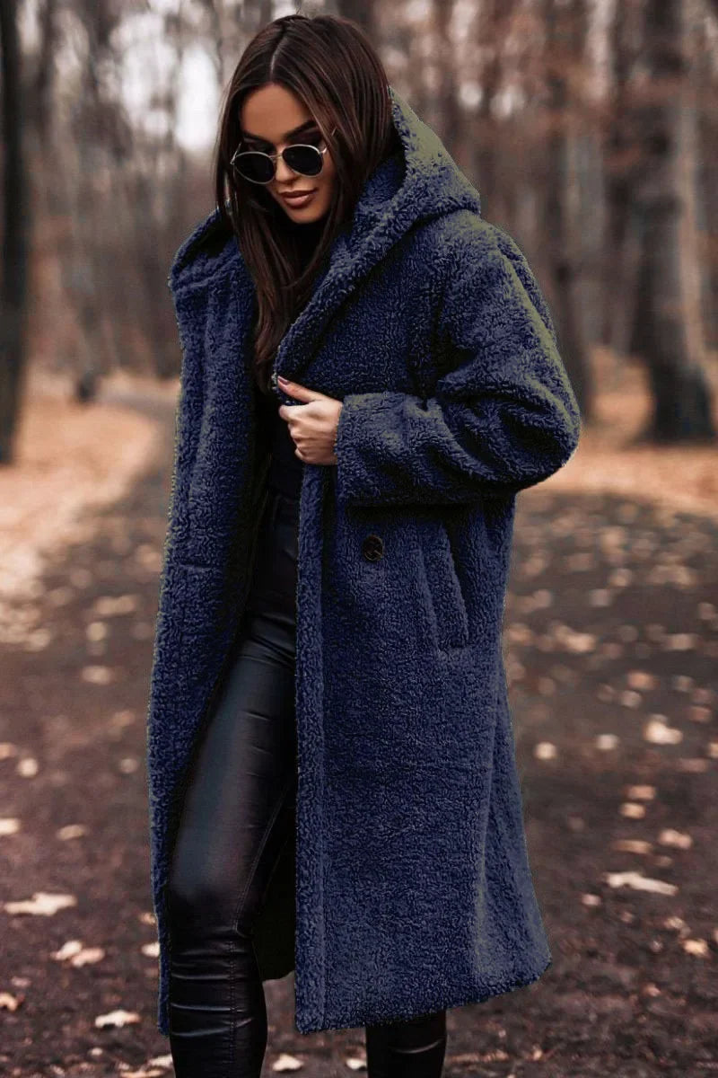 Manteau long chaud à capuche pour femme | Doux