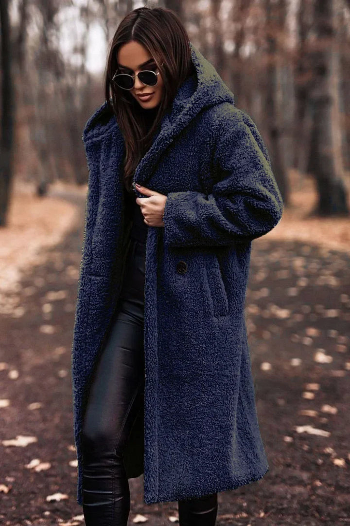 Manteau long chaud à capuche pour femme | Doux