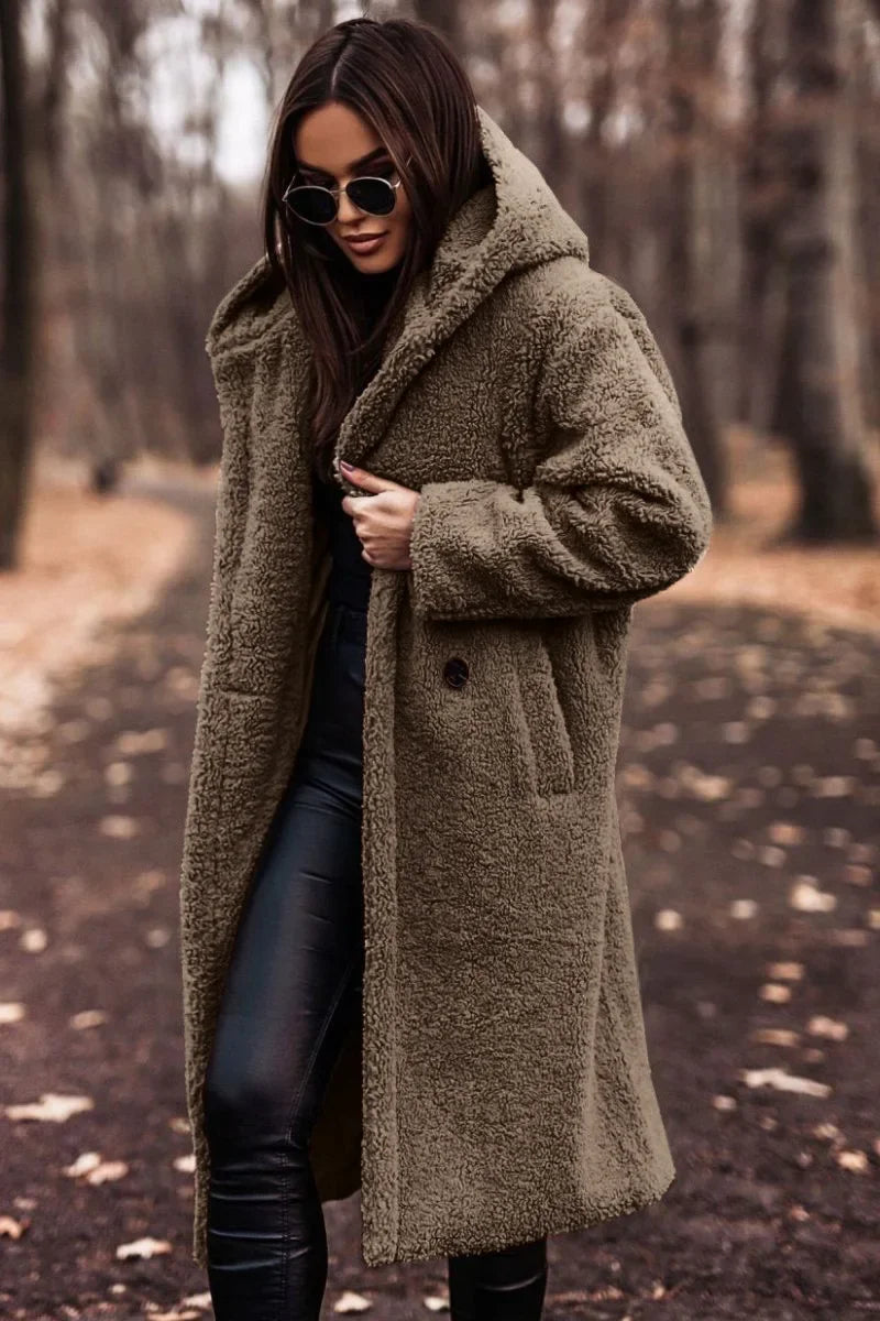 Manteau long chaud à capuche pour femme | Doux