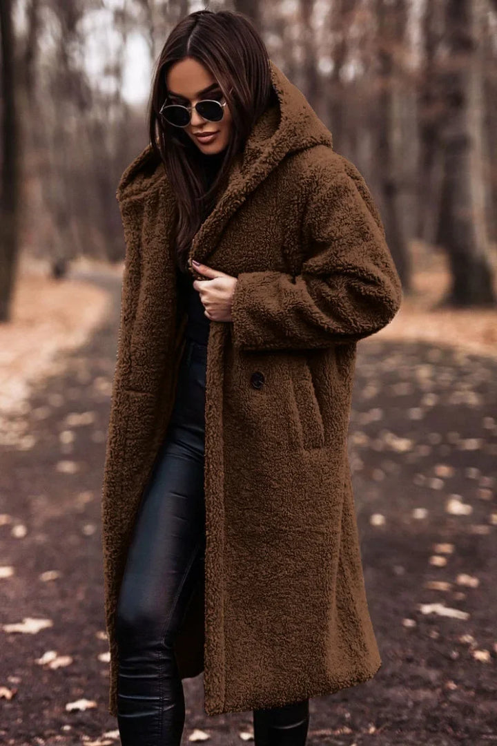 Manteau long chaud à capuche pour femme | Doux