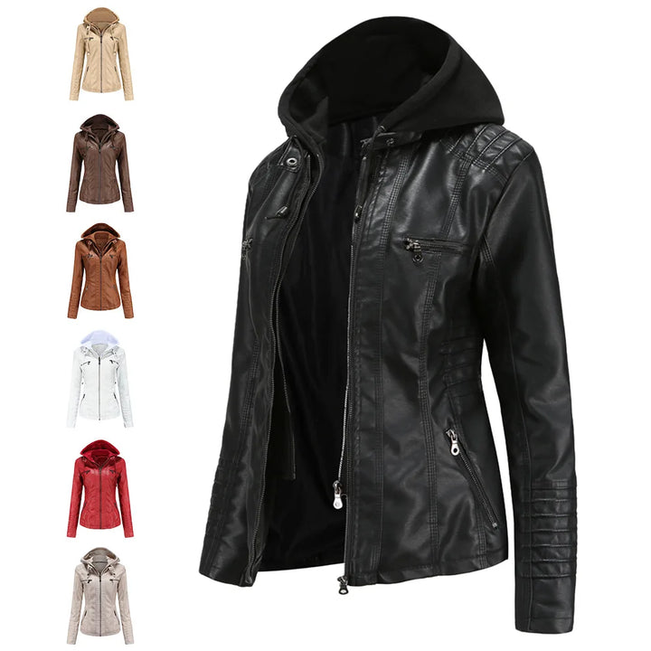 Plus Size Women's Hooded Removable Leather Jacket Cairns Closet