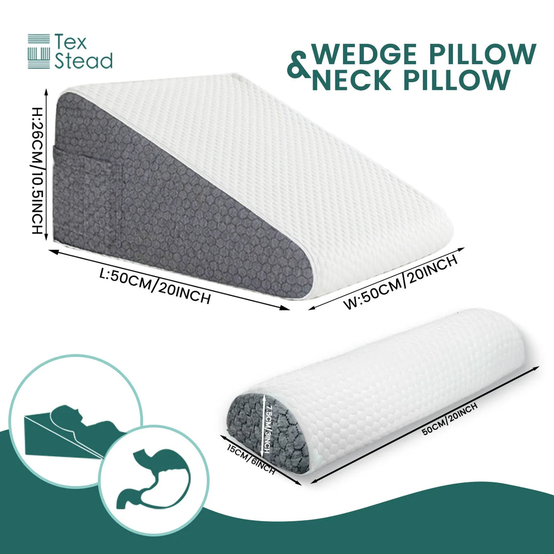 2 Pcs Memory Foam Bed Wedge Pillow/Neck Pillow For Back, Leg, And Knee - Triangle Pillow With Removable Cover