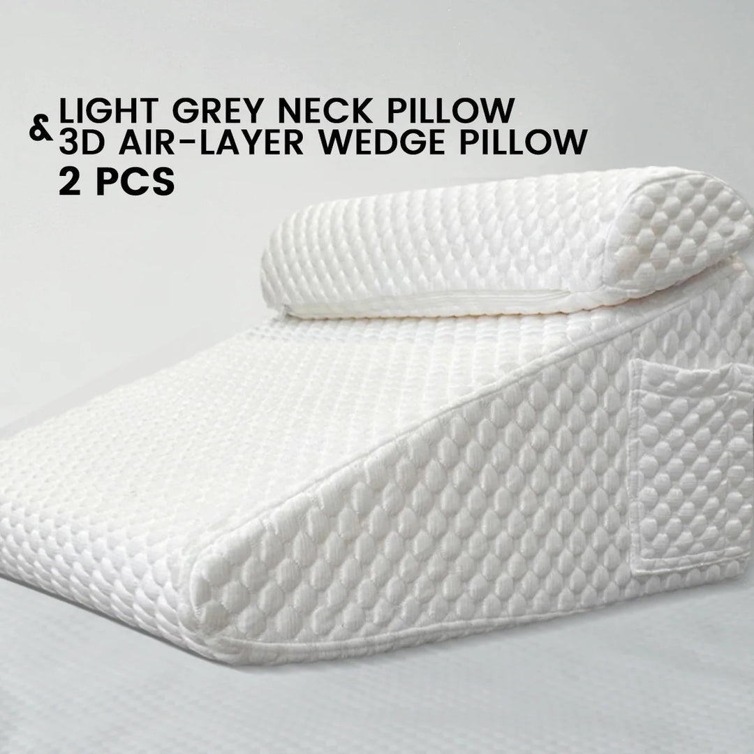 2 Pcs Memory Foam Bed Wedge Pillow/Neck Pillow For Back, Leg, And Knee - Triangle Pillow With Removable Cover