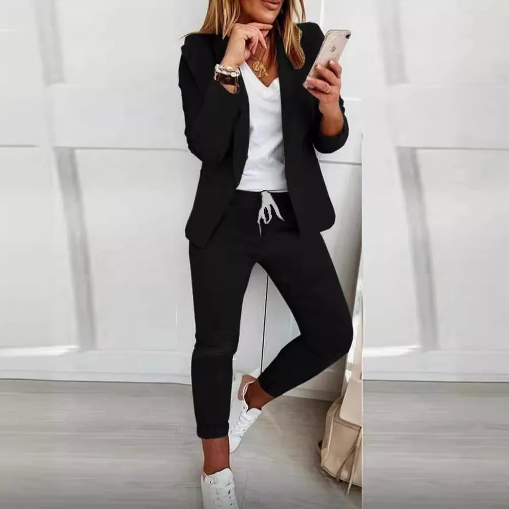 Women's Solid Color Jacket & Straight-Leg Pants Suit Set Cairns Closet