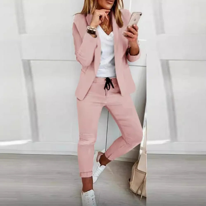 Women's Solid Color Jacket & Straight-Leg Pants Suit Set Cairns Closet