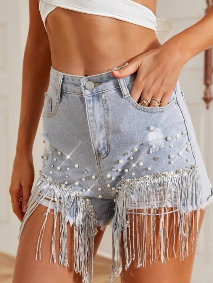 Luisa Tassel Denim Shorts Cairns Closet