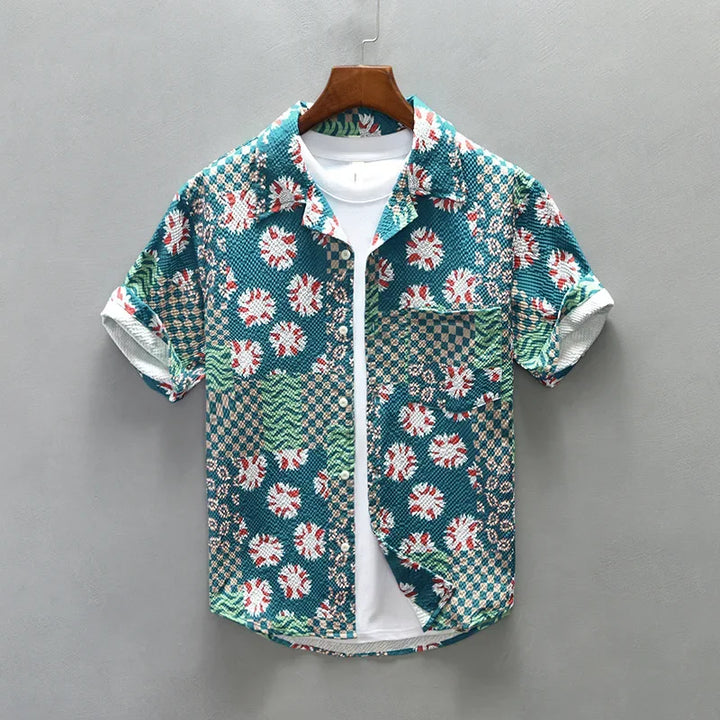 Chemise à manches courtes en mosaïque florale CC105