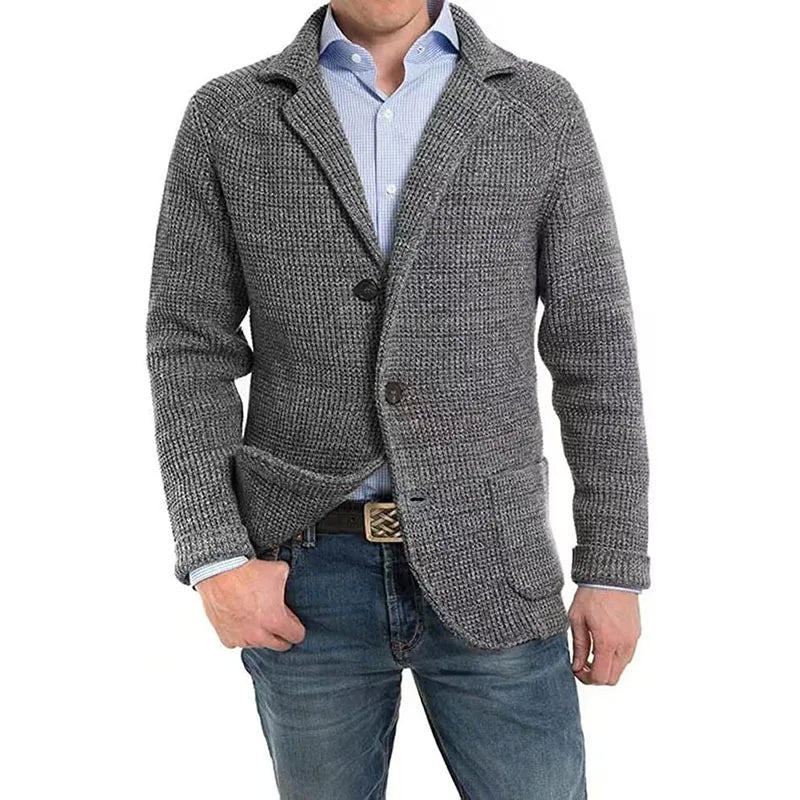 Men's Black Knit Cardigan - Autumn/Winter Fashion, Stand Collar, Single Breasted Cairns Closet