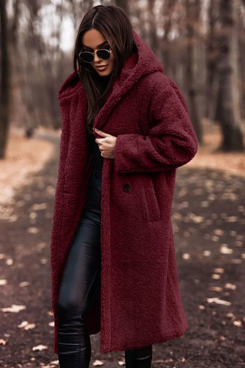 Manteau long chaud à capuche pour femme | Doux