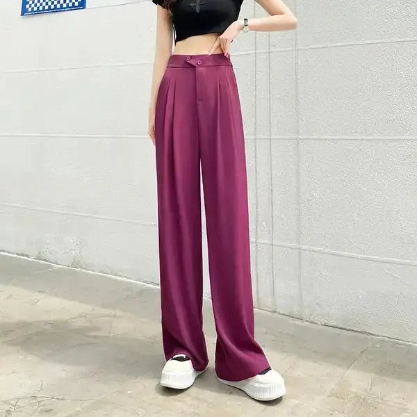 High-Waist Wide Leg Pants - Korean Style - Solid Color Cairns Closet