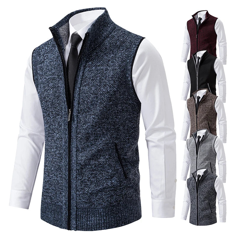 Men's Heart Knit Zipper Vest with Velvet Collar Cairns Closet