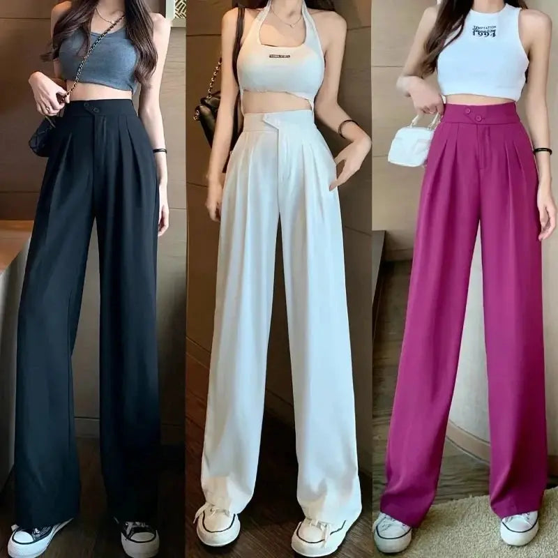 High-Waist Wide Leg Pants - Korean Style - Solid Color Cairns Closet