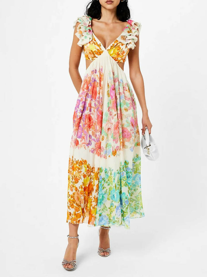 Graciela™ - Hollow Out Floral Print Maxi Dress