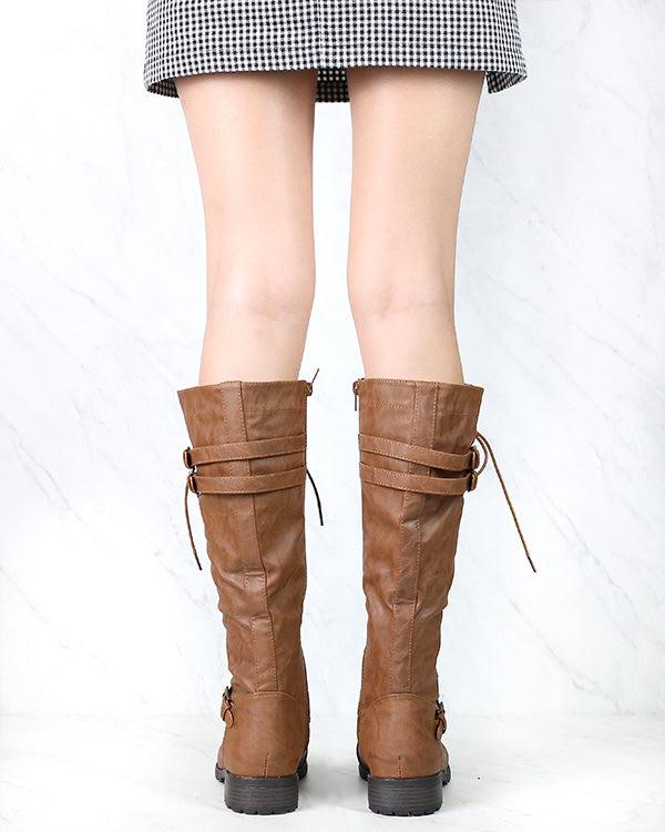 Tall Lace Up Combat Boots in Tan Cairns Closet