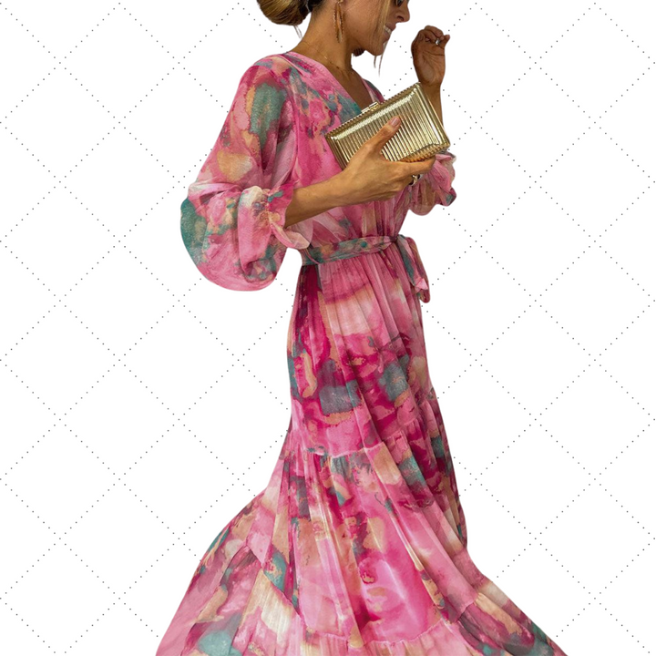 Robe portefeuille à manches longues et motif floral pour femme Isabella