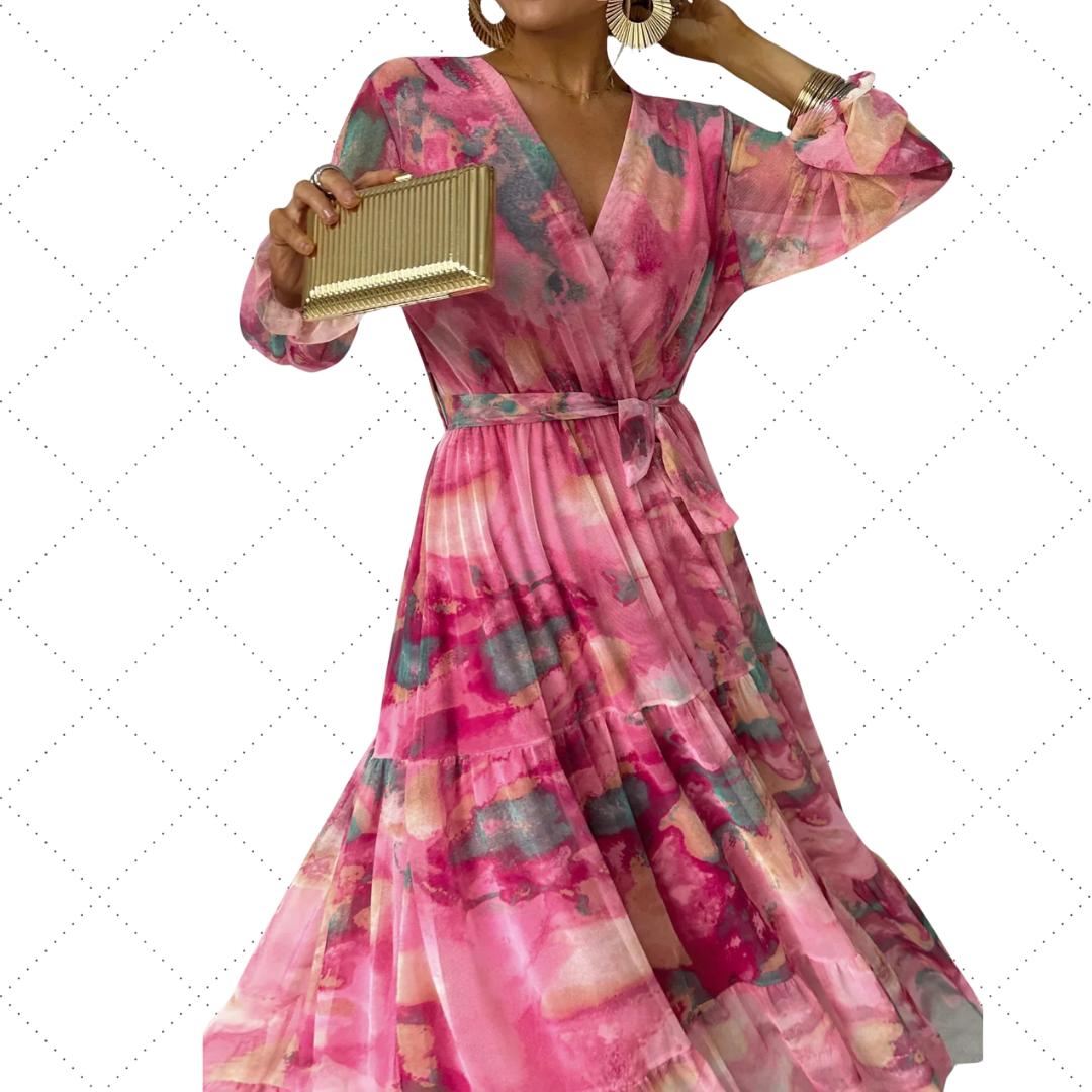 Robe portefeuille à manches longues et motif floral pour femme Isabella