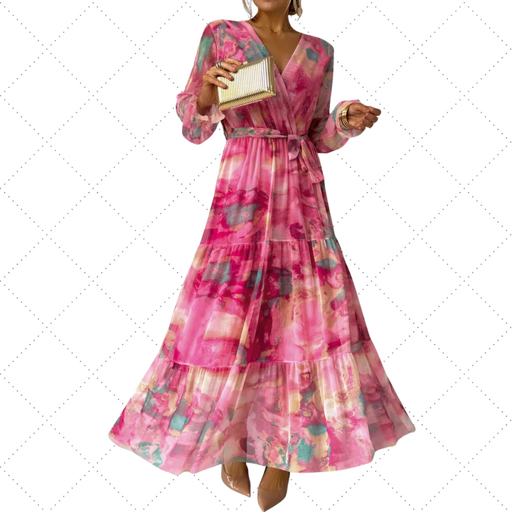 Robe portefeuille à manches longues et motif floral pour femme Isabella