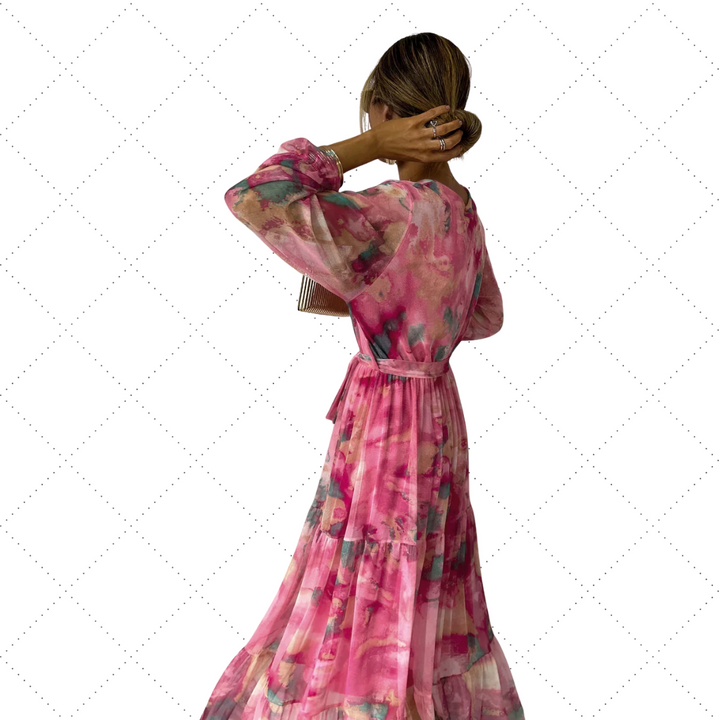 Robe portefeuille à manches longues et motif floral pour femme Isabella