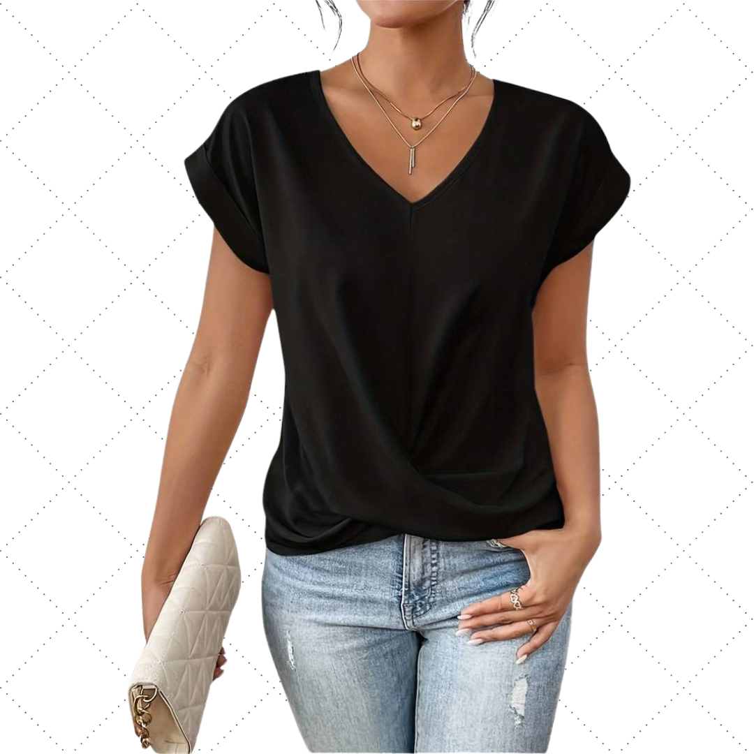 Haut léger à manches courtes torsadé devant pour femme Lena