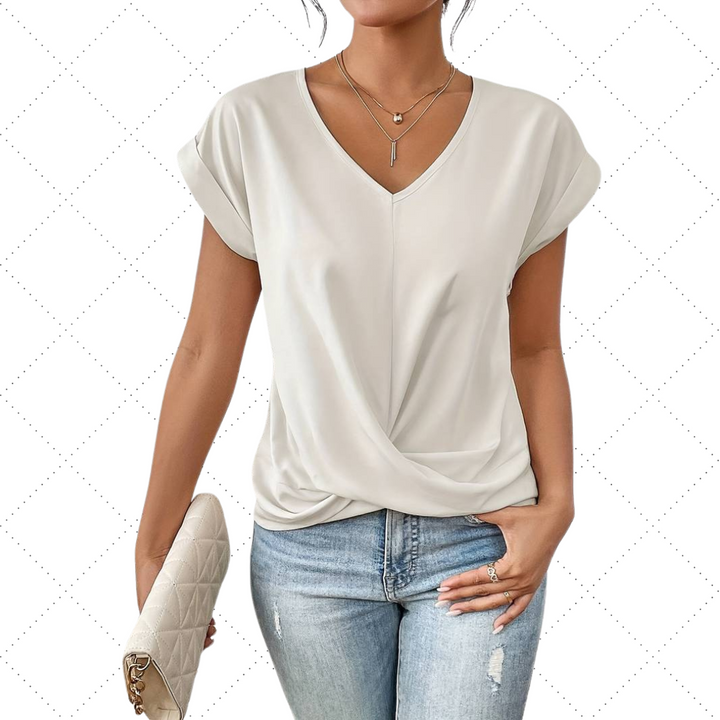 Haut léger à manches courtes torsadé devant pour femme Lena