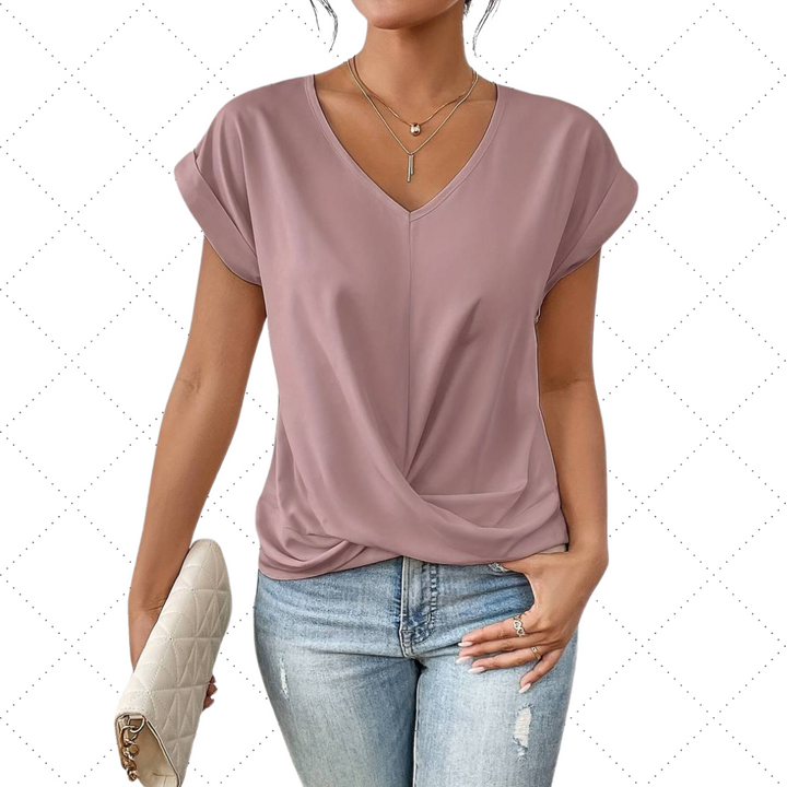 Haut léger à manches courtes torsadé devant pour femme Lena